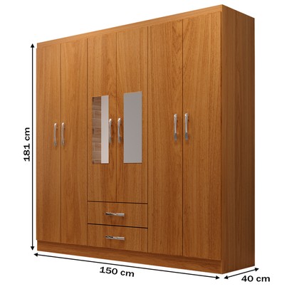 Guarda-Roupa Solteiro Atalaia 6 Portas 2 Gavetas com Espelho Cinamomo - Evidência Móveis