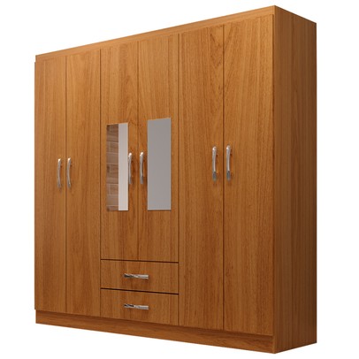 Guarda-Roupa Solteiro Atalaia 6 Portas 2 Gavetas com Espelho Cinamomo - Evidência Móveis