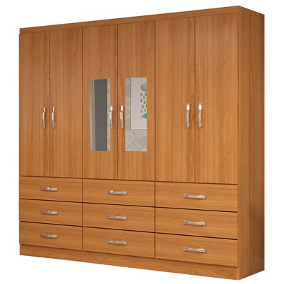 Guarda-Roupa Solteiro Bergamo 6 Portas 9 Gavetas com Espelho Cinamomo - Evidencia Móveis