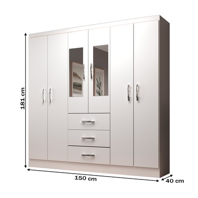 Guarda-Roupa Solteiro Sevilha 6 Portas 3 Gavetas com Espelho Branco - Evidencia Móveis