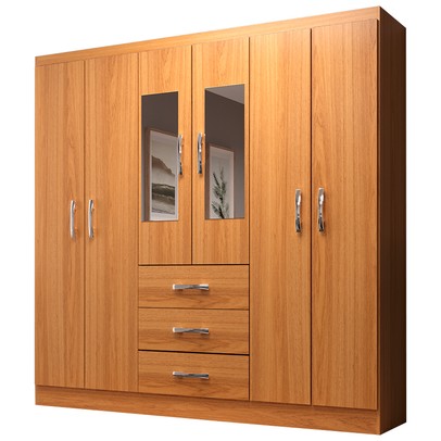 Guarda-Roupa Solteiro Sevilha 6 Portas 3 Gavetas com Espelho Cinamomo - Evidencia Móveis