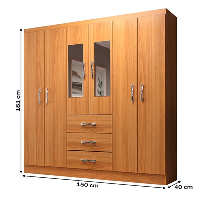 Guarda-Roupa Solteiro Sevilha 6 Portas 3 Gavetas com Espelho Cinamomo - Evidencia Móveis