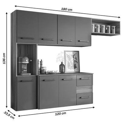 Cozinha Compacta Suspensa Juliete 7 Portas 2 Gavetas Branco - Nicioli