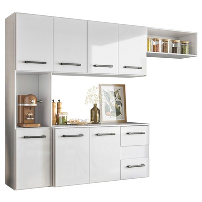Cozinha Compacta Suspensa Juliete 7 Portas 2 Gavetas Branco - Nicioli