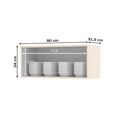 Armário Aéreo Cozinha 80 Cm Connect 1 Porta Off White - Henn