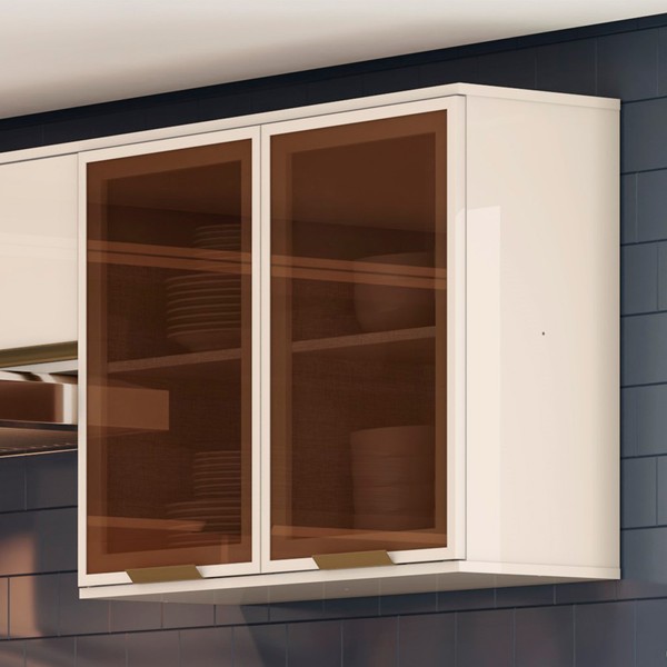 Armário Aéreo Cozinha Connect 2 Portas com Vidro Off White - Henn