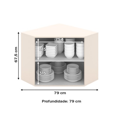 Armário Aéreo Cozinha Canto Oblíquo Connect 2 Portas 100% Mdf Off White - Henn