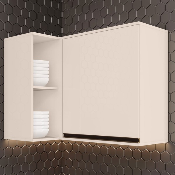 Armário Aéreo Cozinha de Canto Reto Connect 1 Porta Off White - Henn