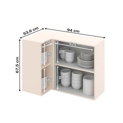 Armário Aéreo Cozinha de Canto Reto Connect 1 Porta Off White - Henn