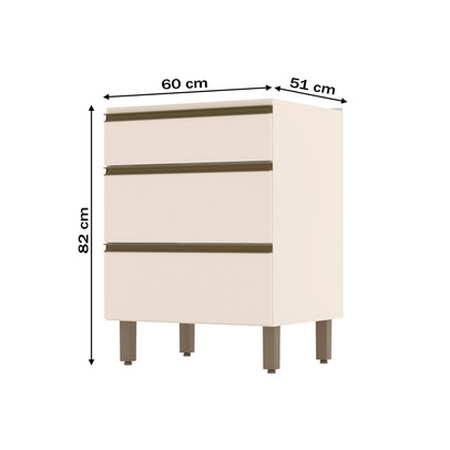 Armário de Cozinha 3 Gavetas Connect Off White C63 - Henn