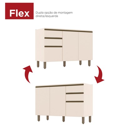 Balcão de Cozinha para Pia 120 Cm Connect 3 Portas 2 Gavetas 100% Mdf Off White C66 - Henn