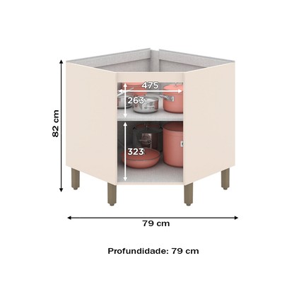 Armário de Cozinha para Canto Oblíquo 1 Porta Connect Off White C67 - Henn