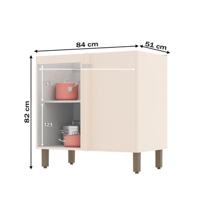 Armário de Cozinha para Canto Reto 1 Porta Connect Off White C68 - Henn