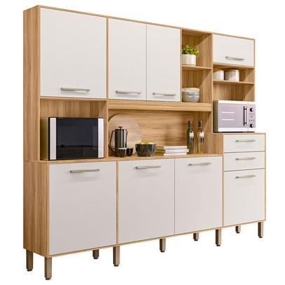 Cozinha Compacta Hortelã 8 Portas 2 Gavetas Freijó/Off White Cristal - Nicioli