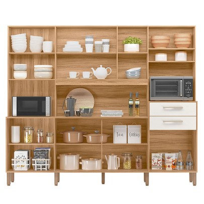 Cozinha Compacta Hortelã 8 Portas 2 Gavetas Freijó/Off White Cristal - Nicioli