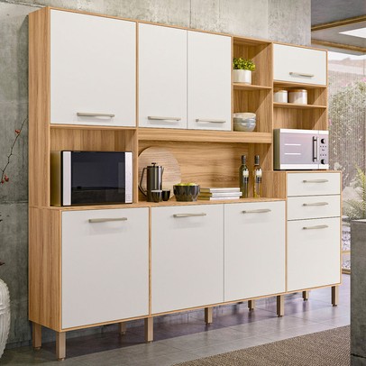 Cozinha Compacta Hortelã 8 Portas 2 Gavetas Freijó/Off White Cristal - Nicioli