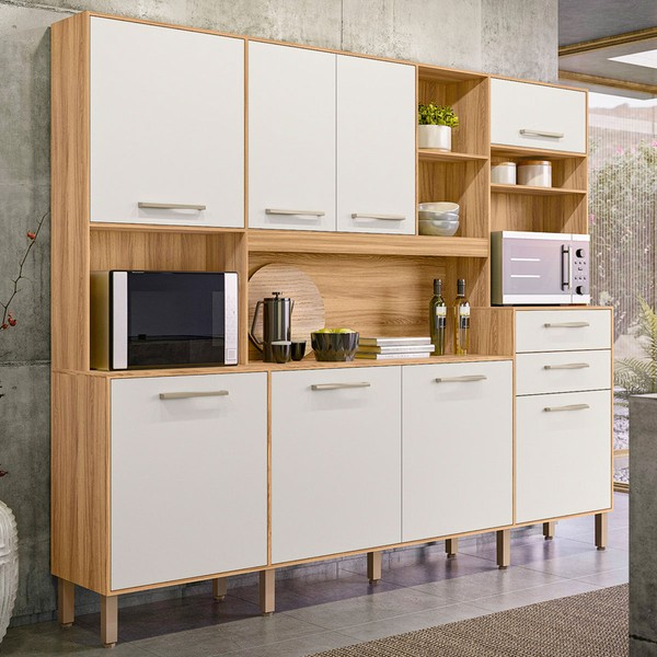 Cozinha Compacta Hortelã 8 Portas 2 Gavetas Freijó/Off White Cristal - Nicioli