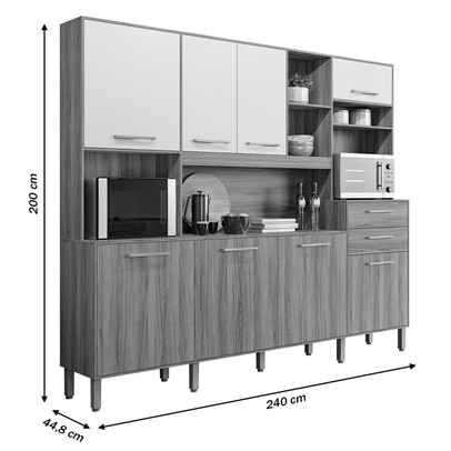 Cozinha Compacta Hortelã 8 Portas 2 Gavetas Freijó/Off White Cristal - Nicioli