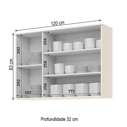 Armário Aéreo Cozinha 120cm Connect 3 Portas 100% Mdf Off White - Henn