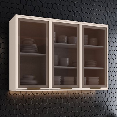 Armário Aéreo Cozinha 120cm Connect 3 Portas 100% Mdf Off White - Henn