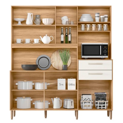 Cozinha Compacta Salsa 6 Portas 2 Gavetas Freijó/Off White Cristal - Nicioli