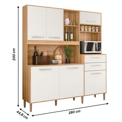 Cozinha Compacta Salsa 6 Portas 2 Gavetas Freijó/Off White Cristal - Nicioli