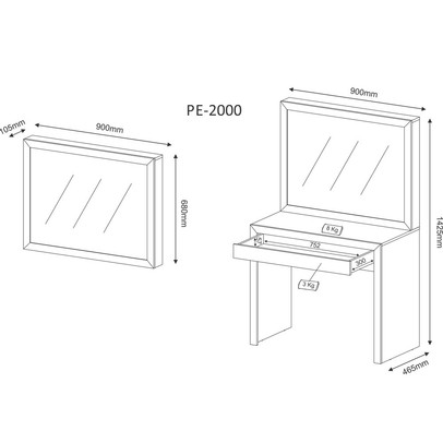 Penteadeira Pe2000 Branco com Espelho - Tecno Mobili