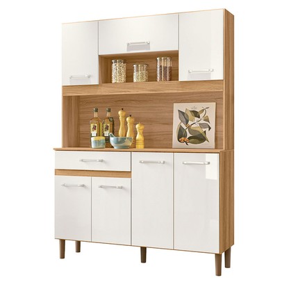 Cozinha Compacta Magazin 7 Portas 1 Gaveta Freijó/Off White Cristal - Nicioli