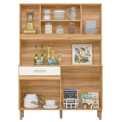 Cozinha Compacta Magazin 7 Portas 1 Gaveta Freijó/Off White Cristal - Nicioli