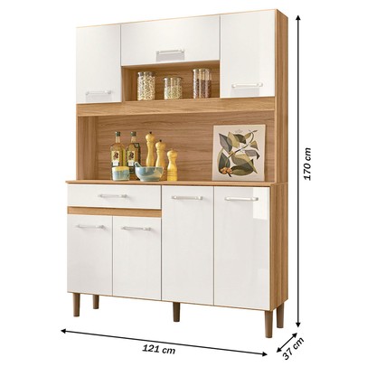 Cozinha Compacta Magazin 7 Portas 1 Gaveta Freijó/Off White Cristal - Nicioli