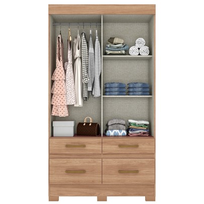 Guarda-Roupa Solteiro 2 Portas de Correr 4 Gavetas Flex Jequitibá Brilho/Off White Be25 - Briz