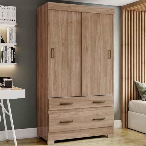 Guarda-Roupa Solteiro 2 Portas de Correr 4 Gavetas Flex Jequitibá Brilho/Off White Be25 - Briz