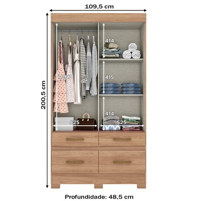 Guarda-Roupa Solteiro 2 Portas de Correr 4 Gavetas Flex Jequitibá Brilho/Off White Be25 - Briz