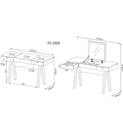 Penteadeira Escrivaninha Pe2002 Branco - Tecno Mobili