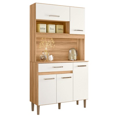 Cozinha Compacta Magazin 5 Portas 1 Gaveta Freijó/Off White Cristal - Nicioli