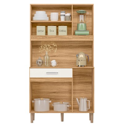 Cozinha Compacta Magazin 5 Portas 1 Gaveta Freijó/Off White Cristal - Nicioli