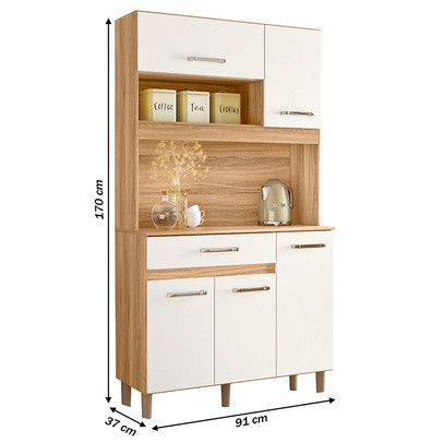 Cozinha Compacta Magazin 5 Portas 1 Gaveta Freijó/Off White Cristal - Nicioli
