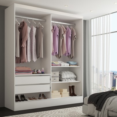 Guarda-Roupa Solteiro Istambul 2 Portas 2 Gavetas com Espelho Branco - Panorama Móveis