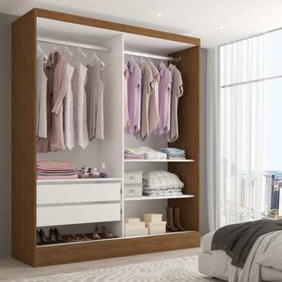 Guarda-Roupa Solteiro Istambul 2 Portas 2 Gavetas com Espelho Naturale Tx - Panorama Móveis