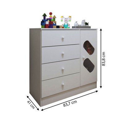 Cômoda Infantil Escotilha 1 Porta 4 Gavetas Branco - Panorama Móveis