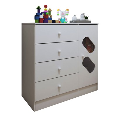 Cômoda Infantil Escotilha 1 Porta 4 Gavetas Branco - Panorama Móveis