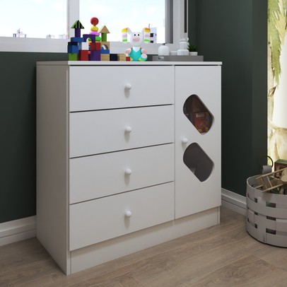 Cômoda Infantil Escotilha 1 Porta 4 Gavetas Branco - Panorama Móveis