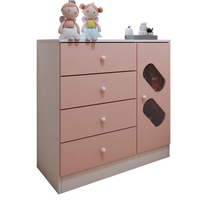 Cômoda Infantil Escotilha 1 Porta 4 Gavetas Branco/Rosa - Panorama Móveis