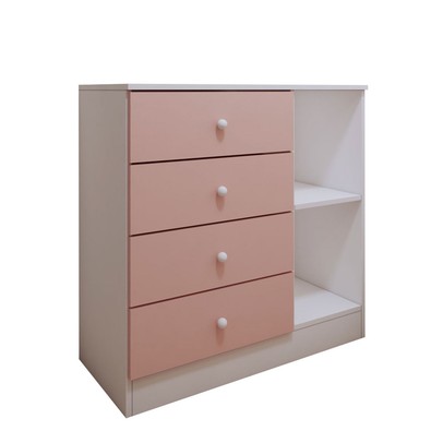 Cômoda Infantil Escotilha 1 Porta 4 Gavetas Branco/Rosa - Panorama Móveis
