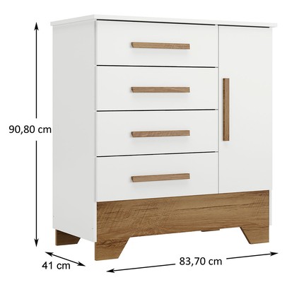 Cômoda Infantil Kids 1 Porta 4 Gavetas Branco/Nature - Panorama Móveis