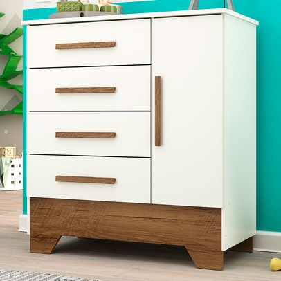 Cômoda Infantil Kids 1 Porta 4 Gavetas Branco/Nature - Panorama Móveis