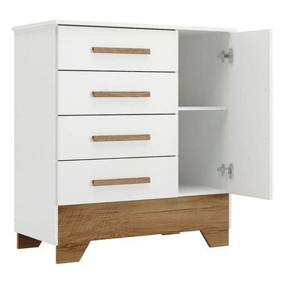 Cômoda Infantil Kids 1 Porta 4 Gavetas Branco/Nature - Panorama Móveis