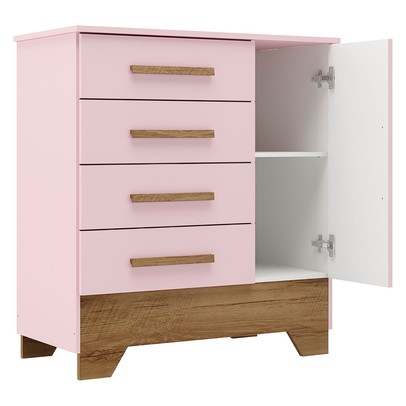 Cômoda Infantil Kids 1 Porta 4 Gavetas Rosa/Nature - Panorama Móveis
