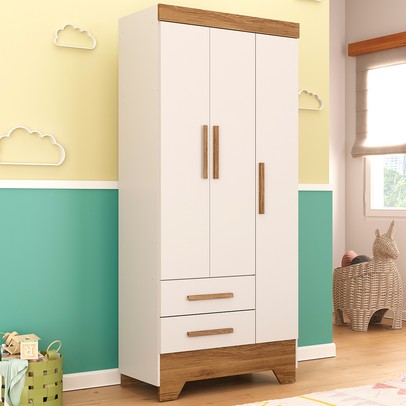 Guarda-Roupa Infantil Doce Sonho 3 Portas 2 Gavetas Branco/Nature - Panorama Móveis