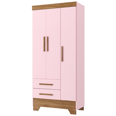 Guarda-Roupa Infantil Doce Sonho 3 Portas 2 Gavetas Rosa/Nature - Panorama Móveis